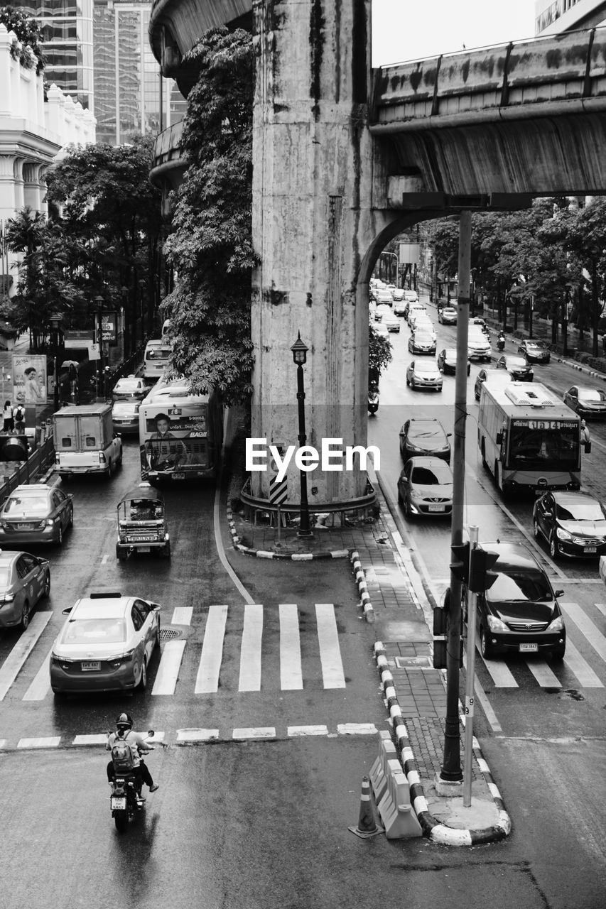 High angle view of traffic on city street