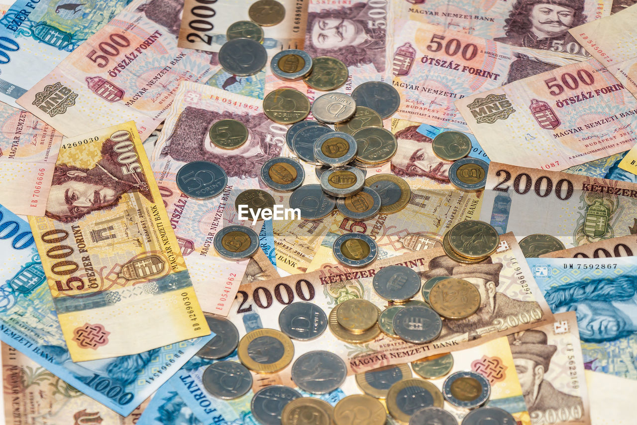 HIGH ANGLE VIEW OF COINS ON PAPER