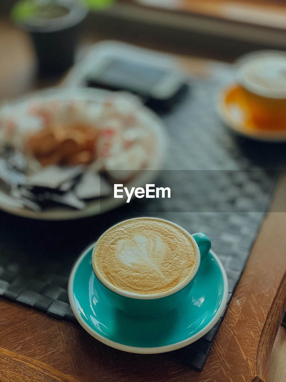 High angle view of coffee on table