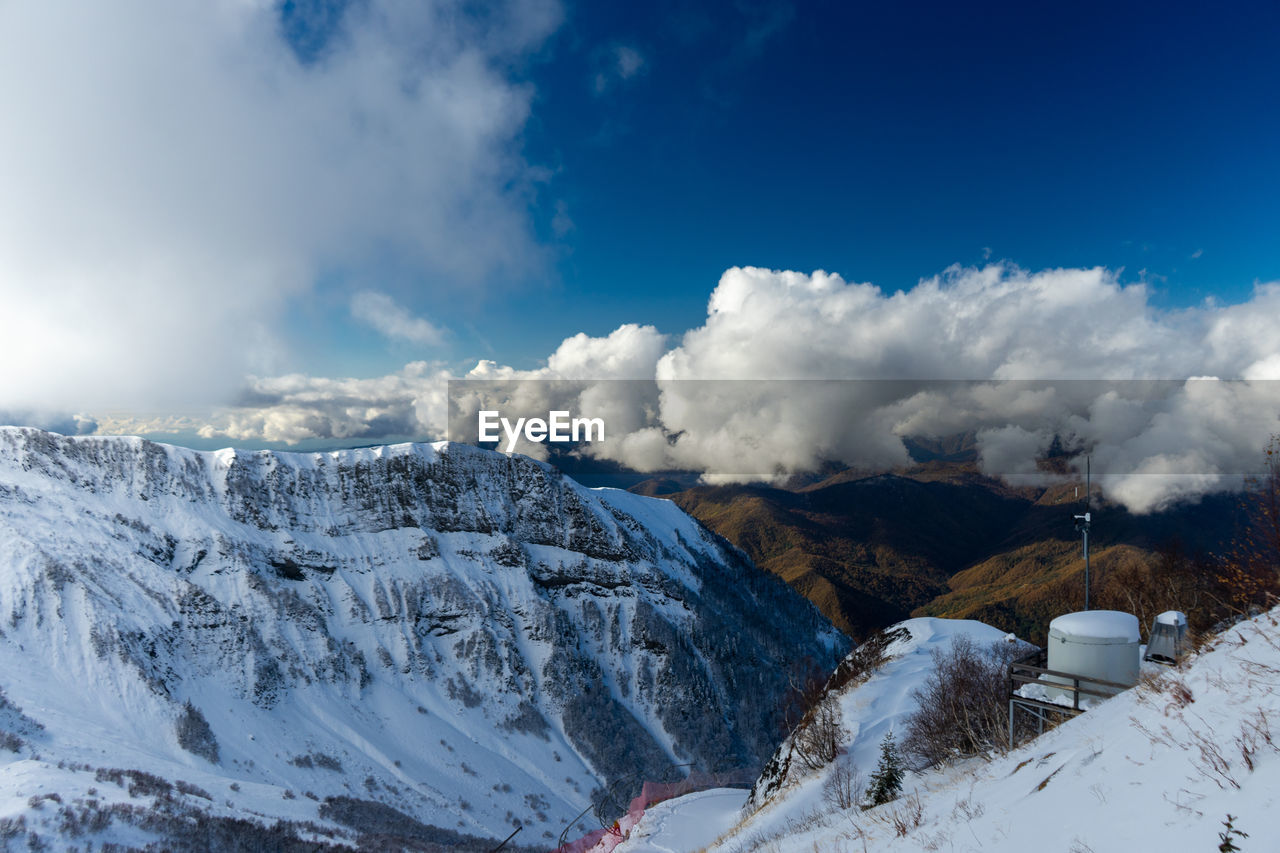 Scenic view of snowcapped mountains against sky