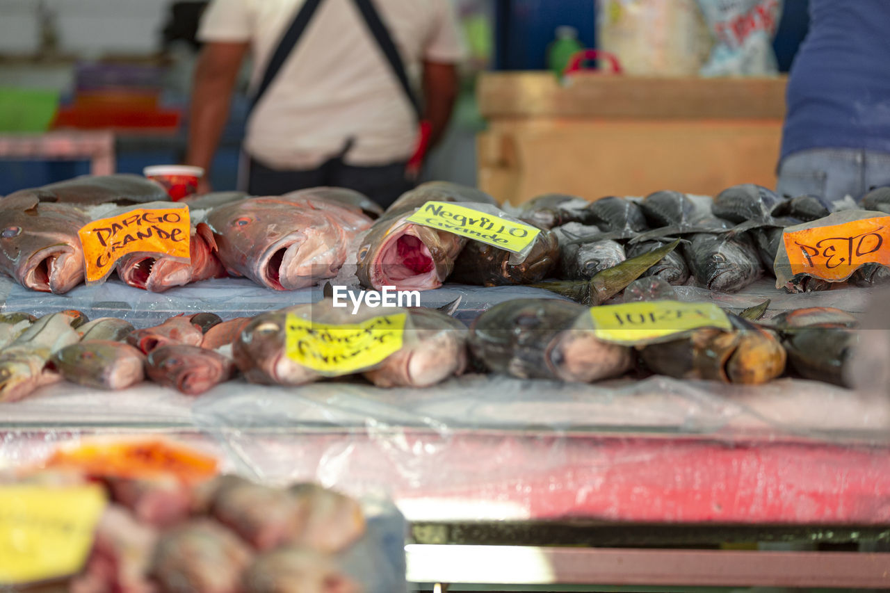 Fish for sale at market stall