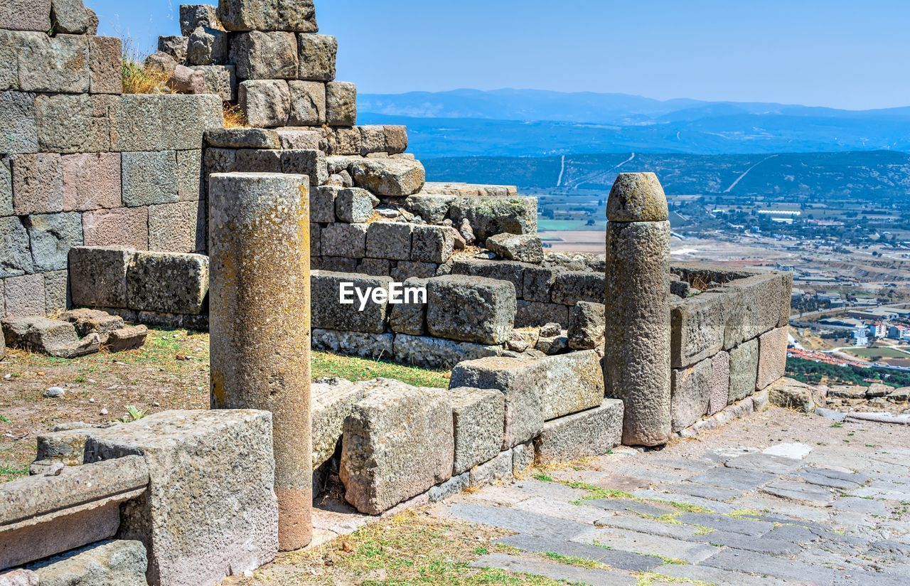 View of old ruins on the coast