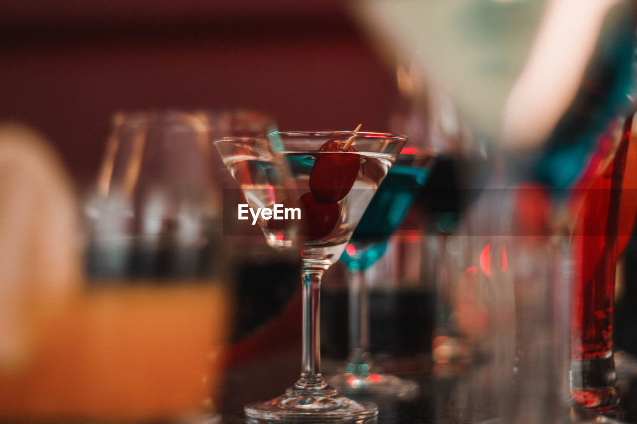 Close-up of martini on bar counter