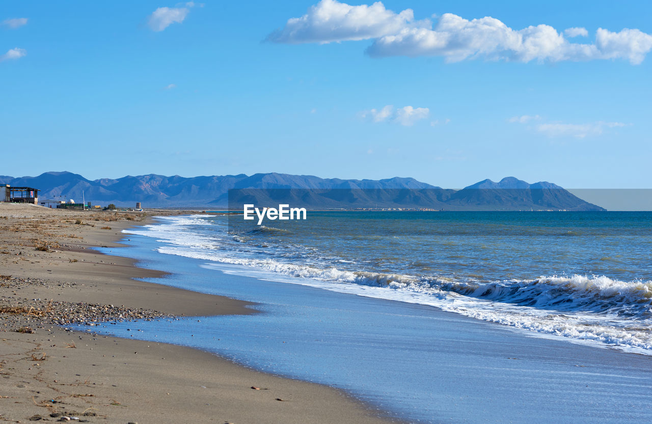 Scenic view of sea against blue sky