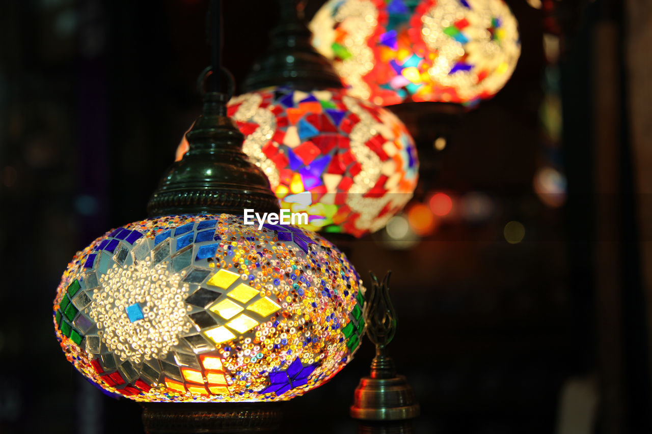 Close-up of illuminated colorful lantern