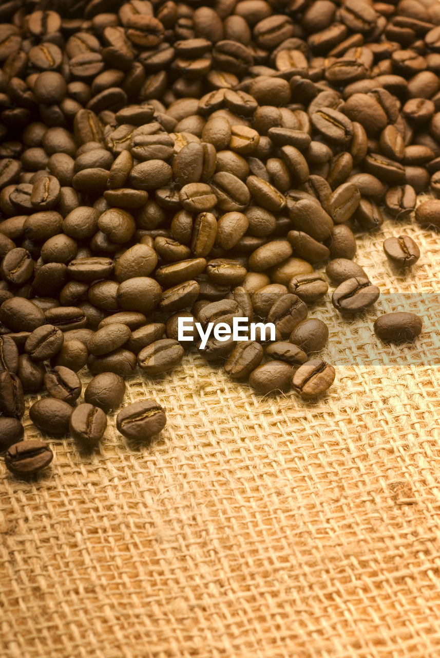 High angle view of roasted coffee beans