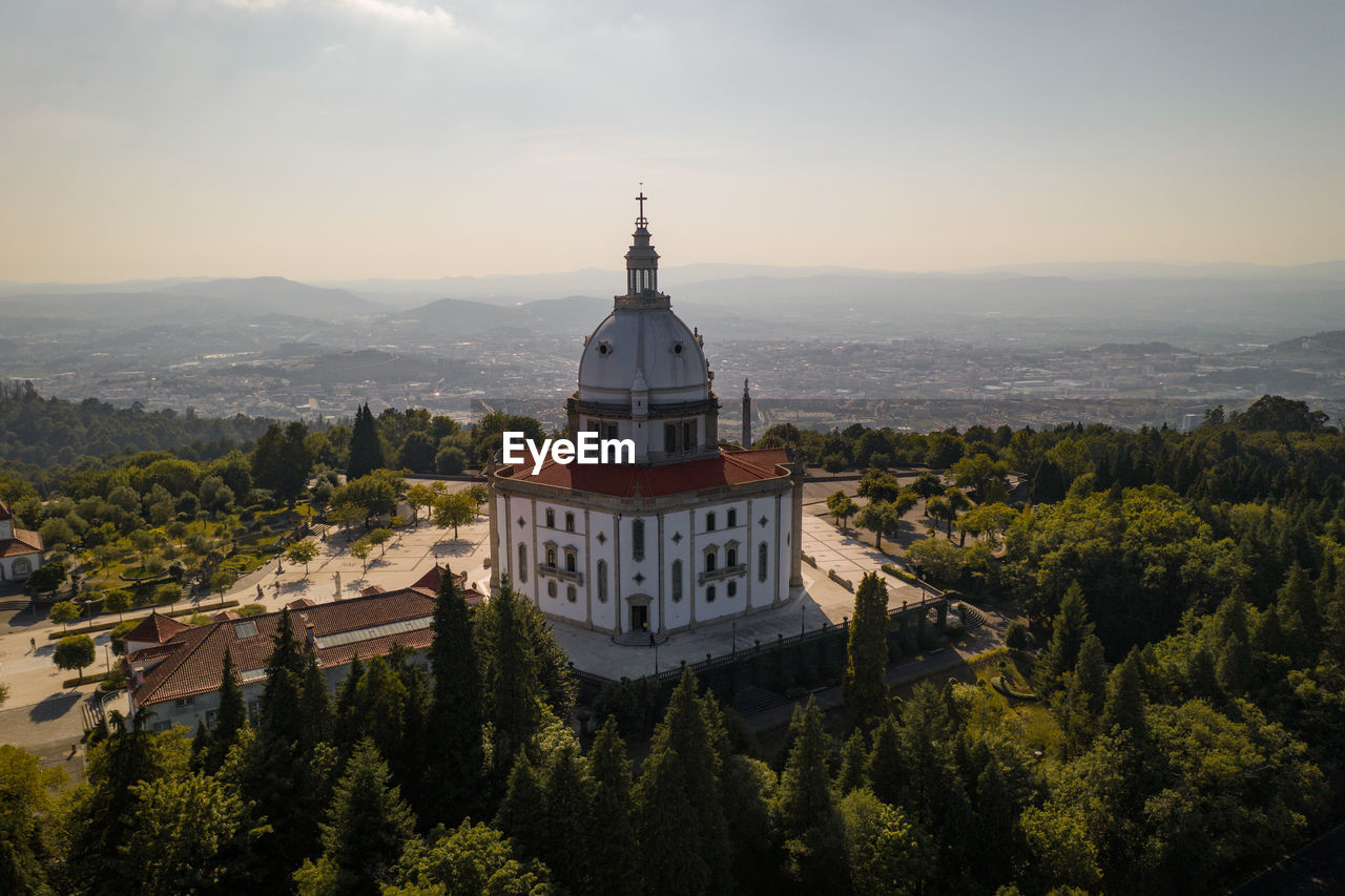 Sameiro sanctuary drone aerial view in braga, portugal