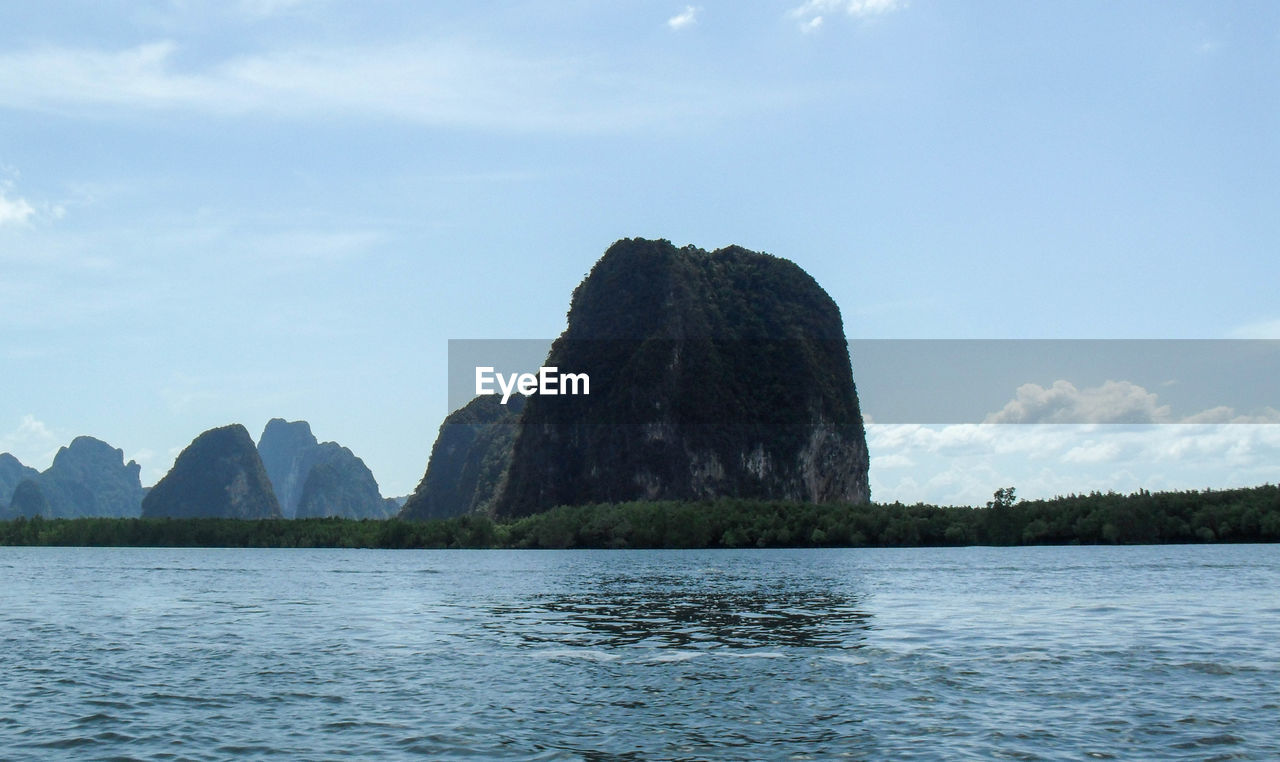 Tropical landscape phang nga province, thailand, mountain views the sea, beautiful sky background.