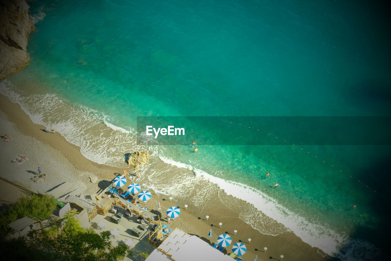 Aerial view of beach in summer with people