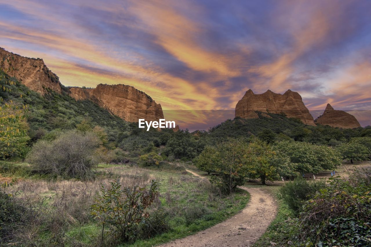 View of las medulas at sunset, antique gold mine in the province of leon, spain.