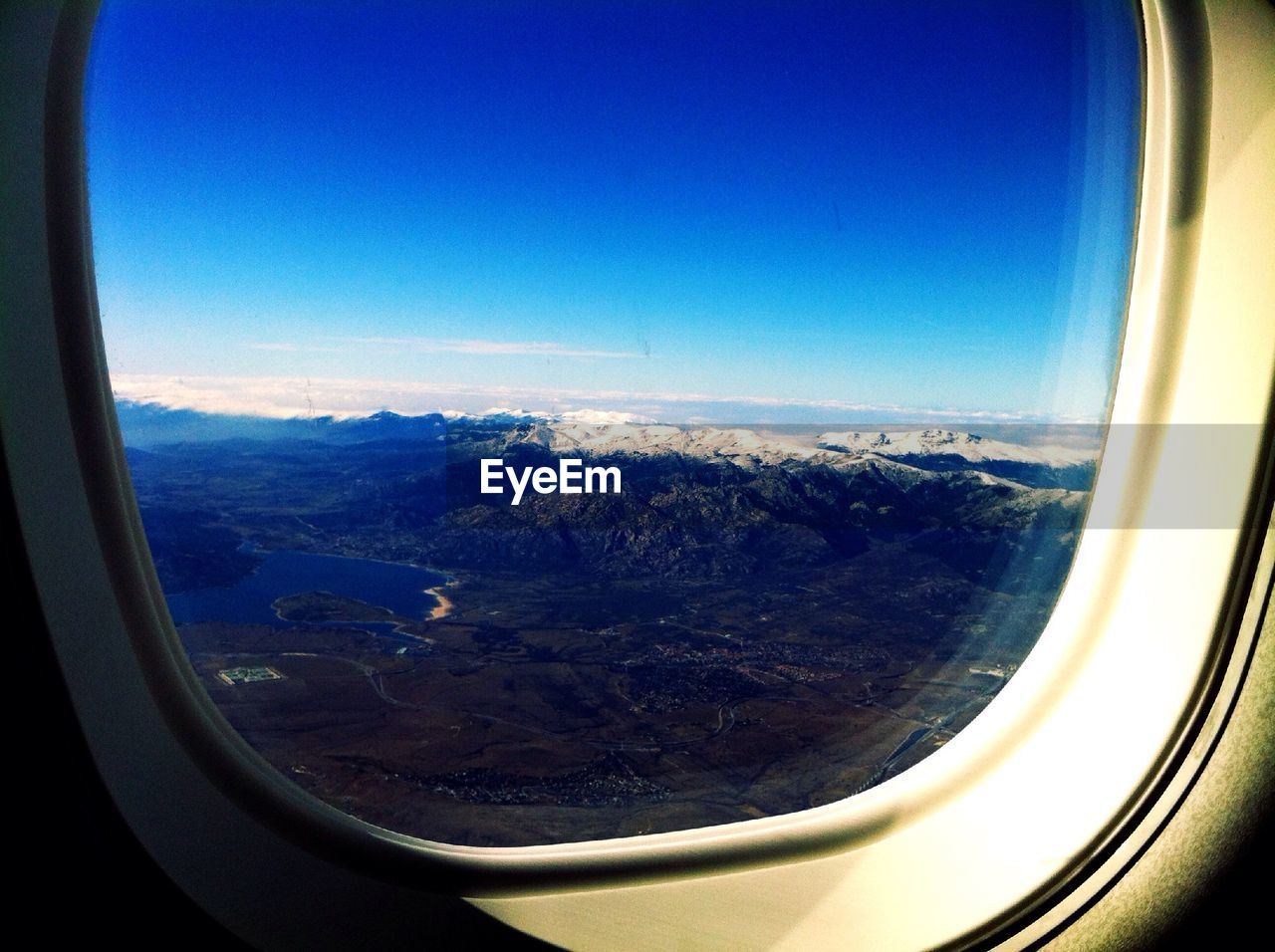Rocky landscape seen from airplane window