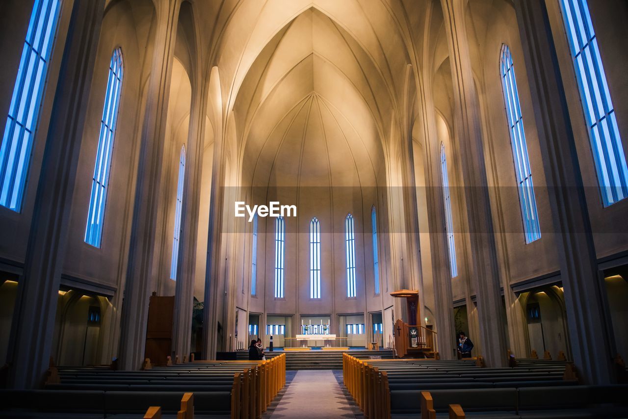 Pews arranged in cathedral