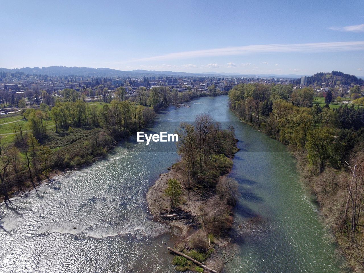 Scenic view of river in forest against sky
