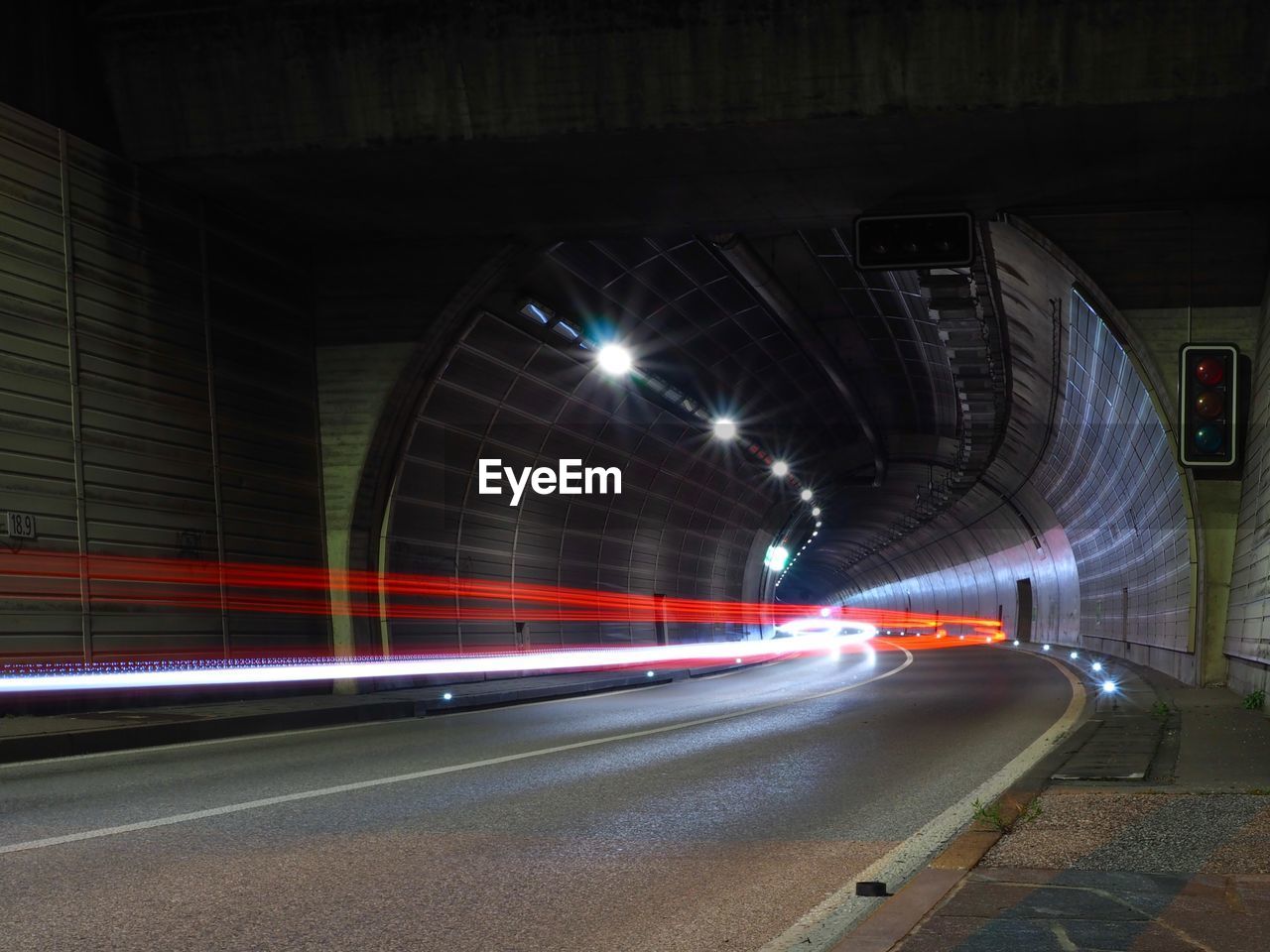 Light trails on road at night