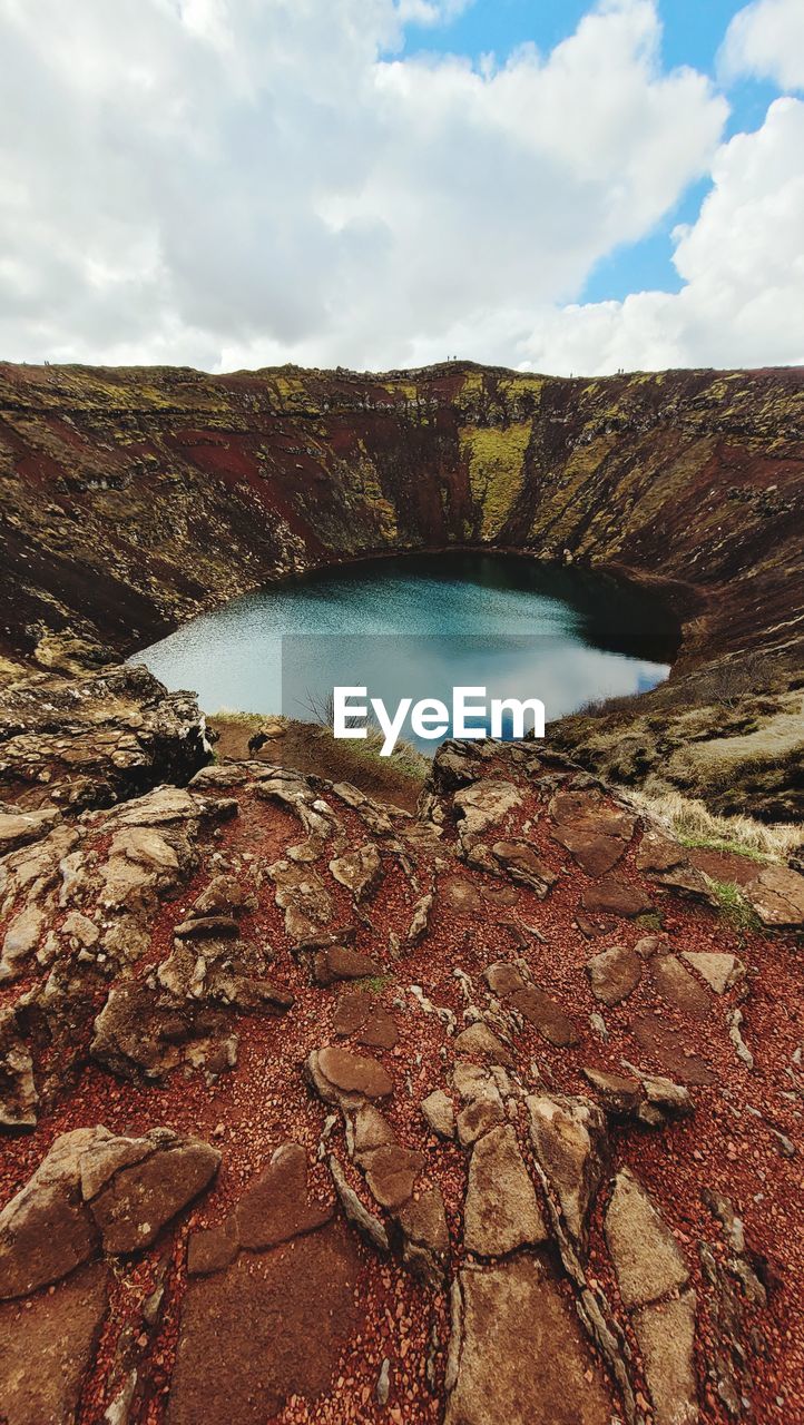 Scenic view crater against sky