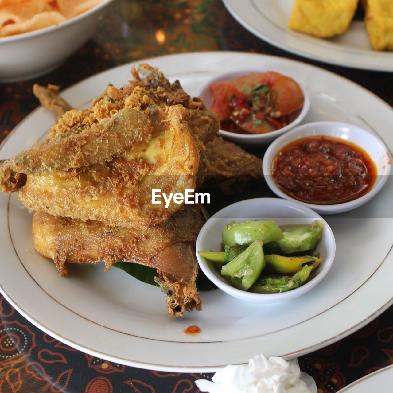 High angle view of serving food in plate