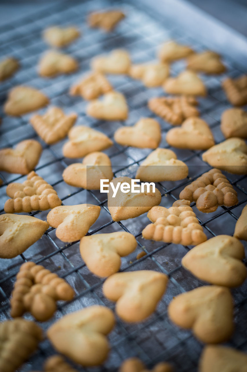 Close-up of cookies on cooling rack in baking sheet