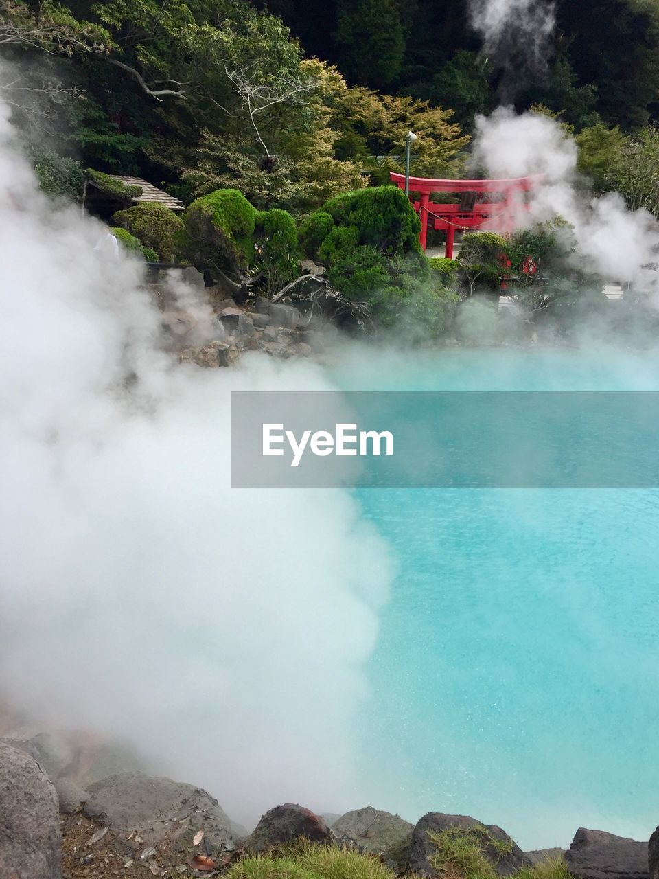 Steam emitting from hot spring