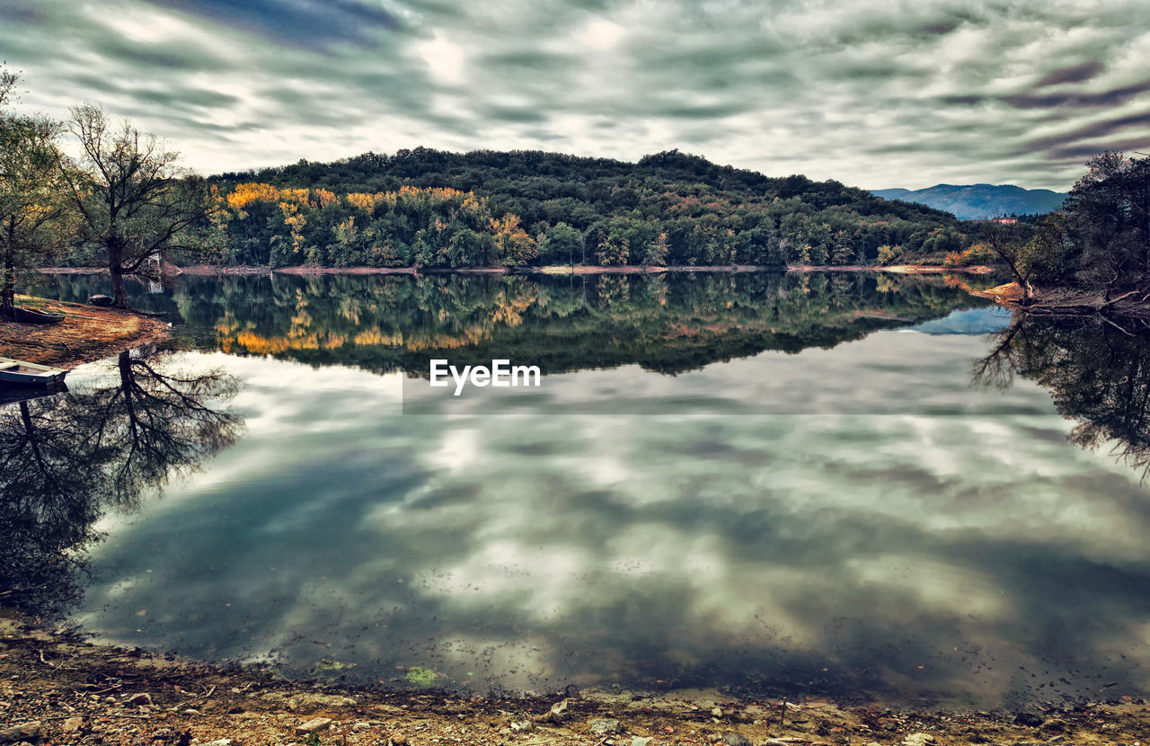 Dramatic landscape of a lake in cloudy weather. lake san cipriano, in tuscany