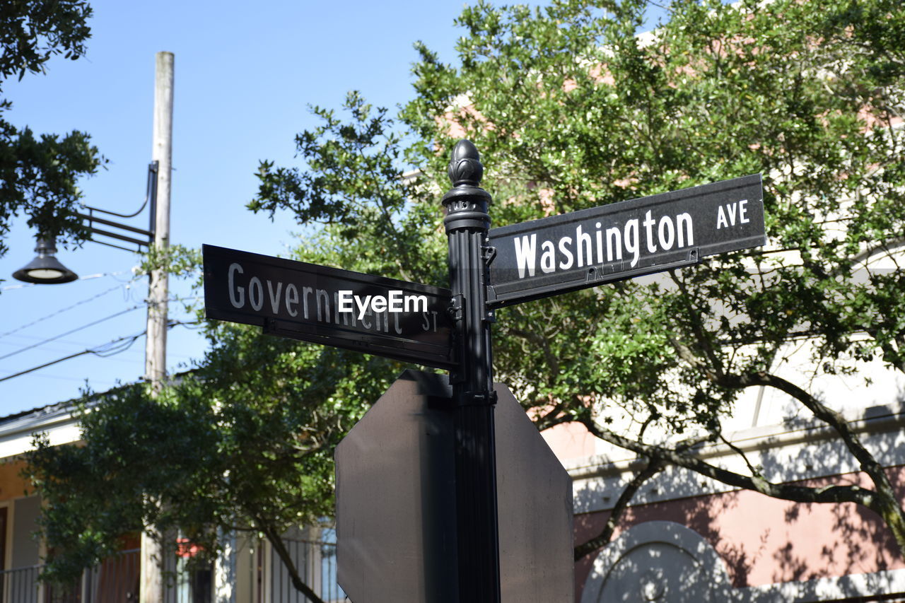 Low angle view of road sign against buildings