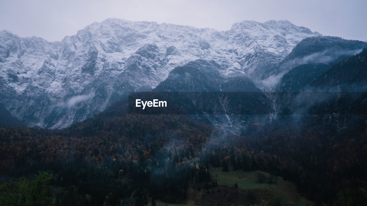 Scenic view of snowcapped mountains against sky