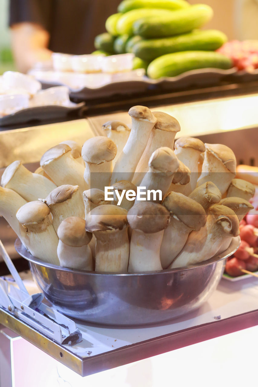 King oyster mushroom display in ho thi ky street, ho chi minh city, vietnam