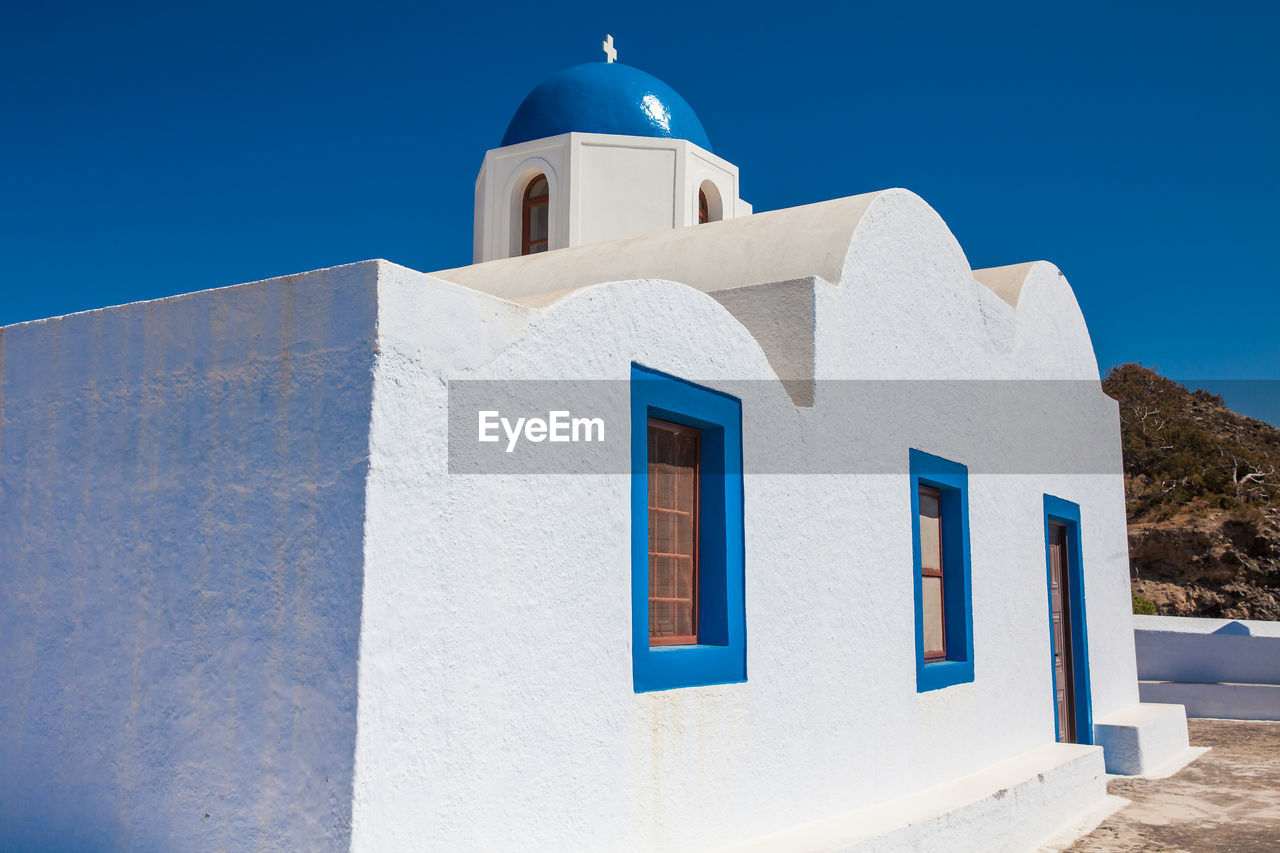 The profitis ilias church located next to walking path no 9 between fira and oia in santorini island