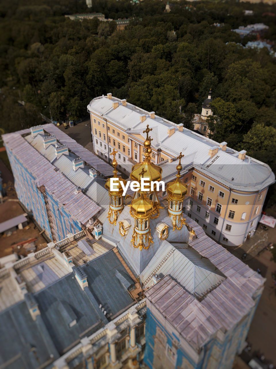 Aerial view of historic buildings in city