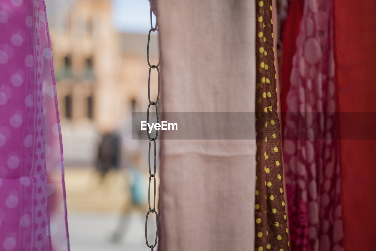 Close-up of laundry drying outdoors