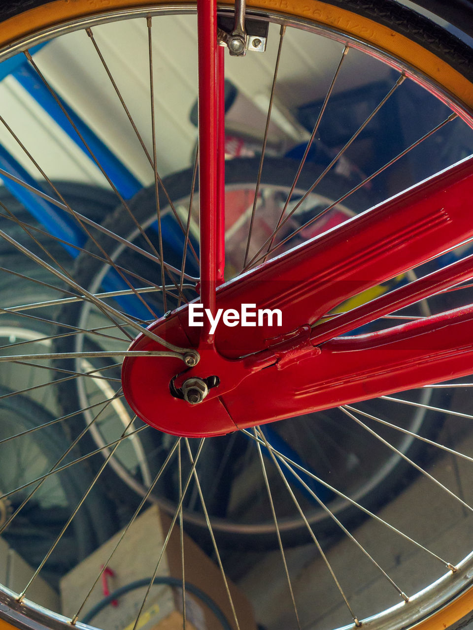 low angle view of bicycle wheel at amusement park