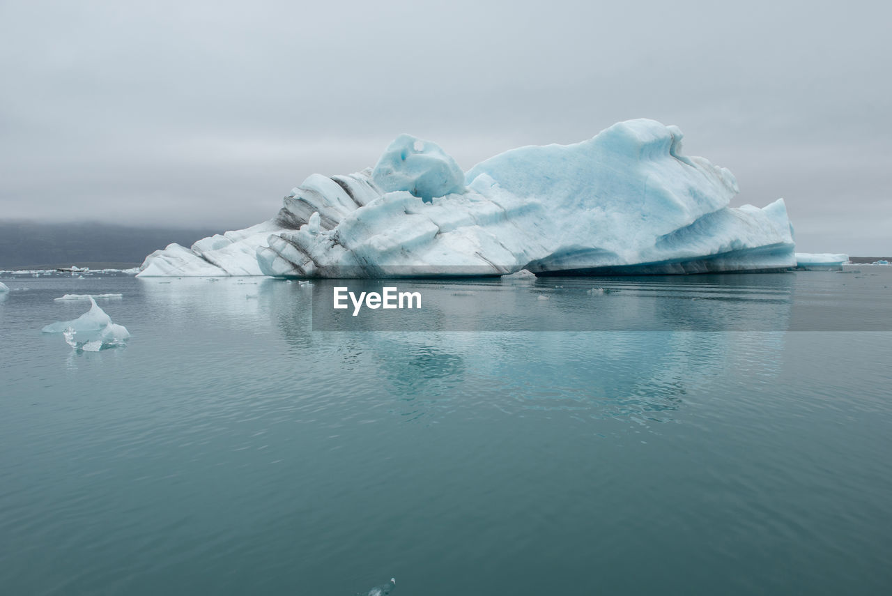 Melting icebergs, result of global warming and climate change in jokulsarlon glacial lagoon. iceland