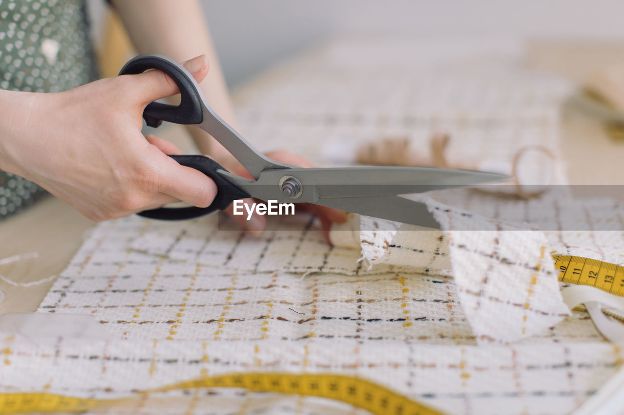 High angle view of woman working on table