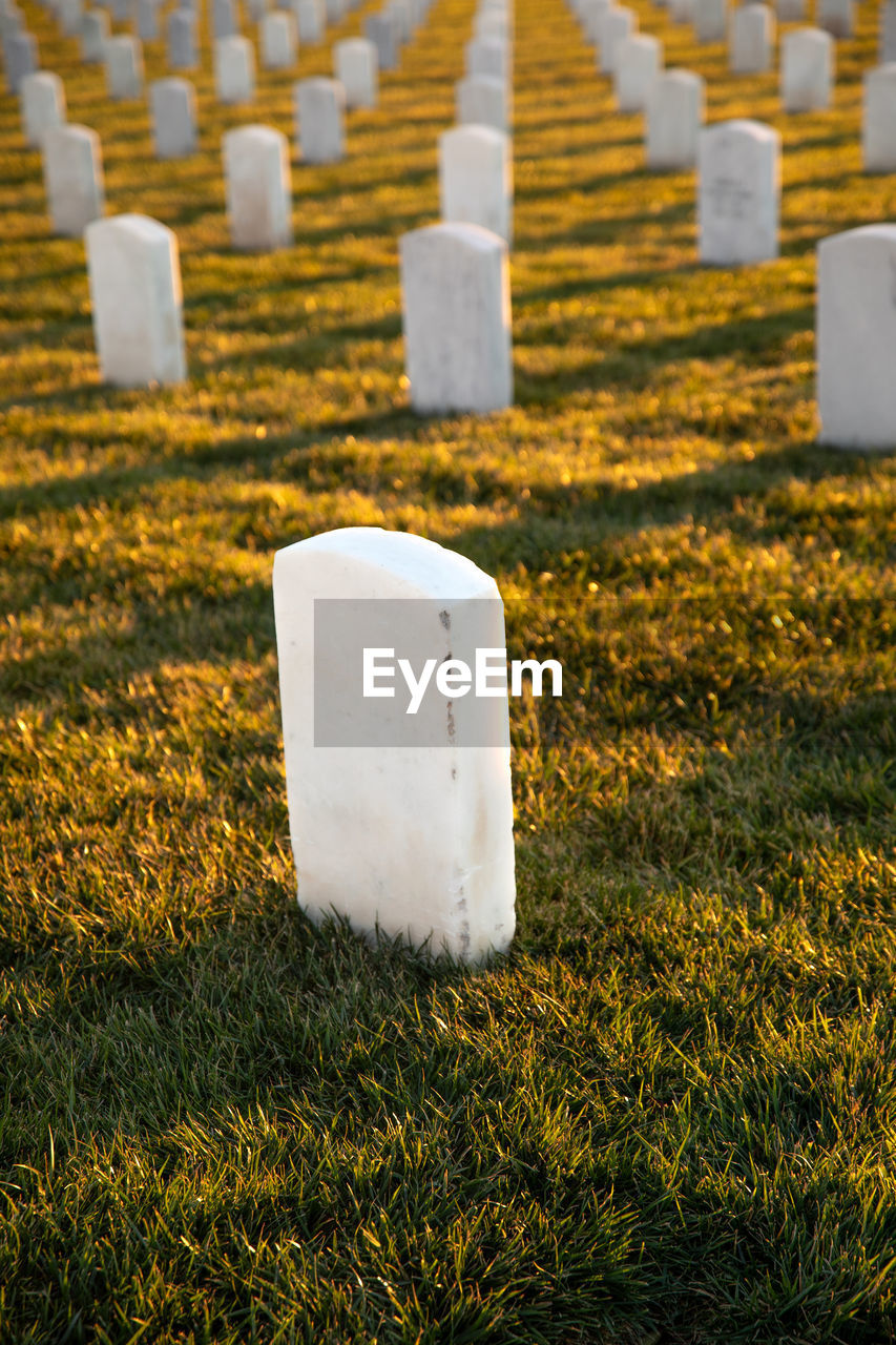 War veteran's cemetery at sunset