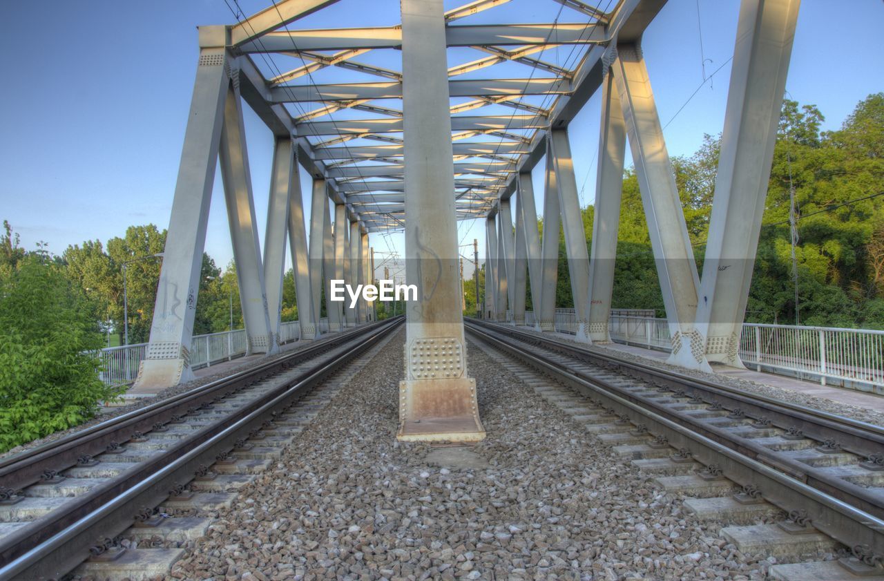 RAILWAY TRACKS LEADING TOWARDS BRIDGE