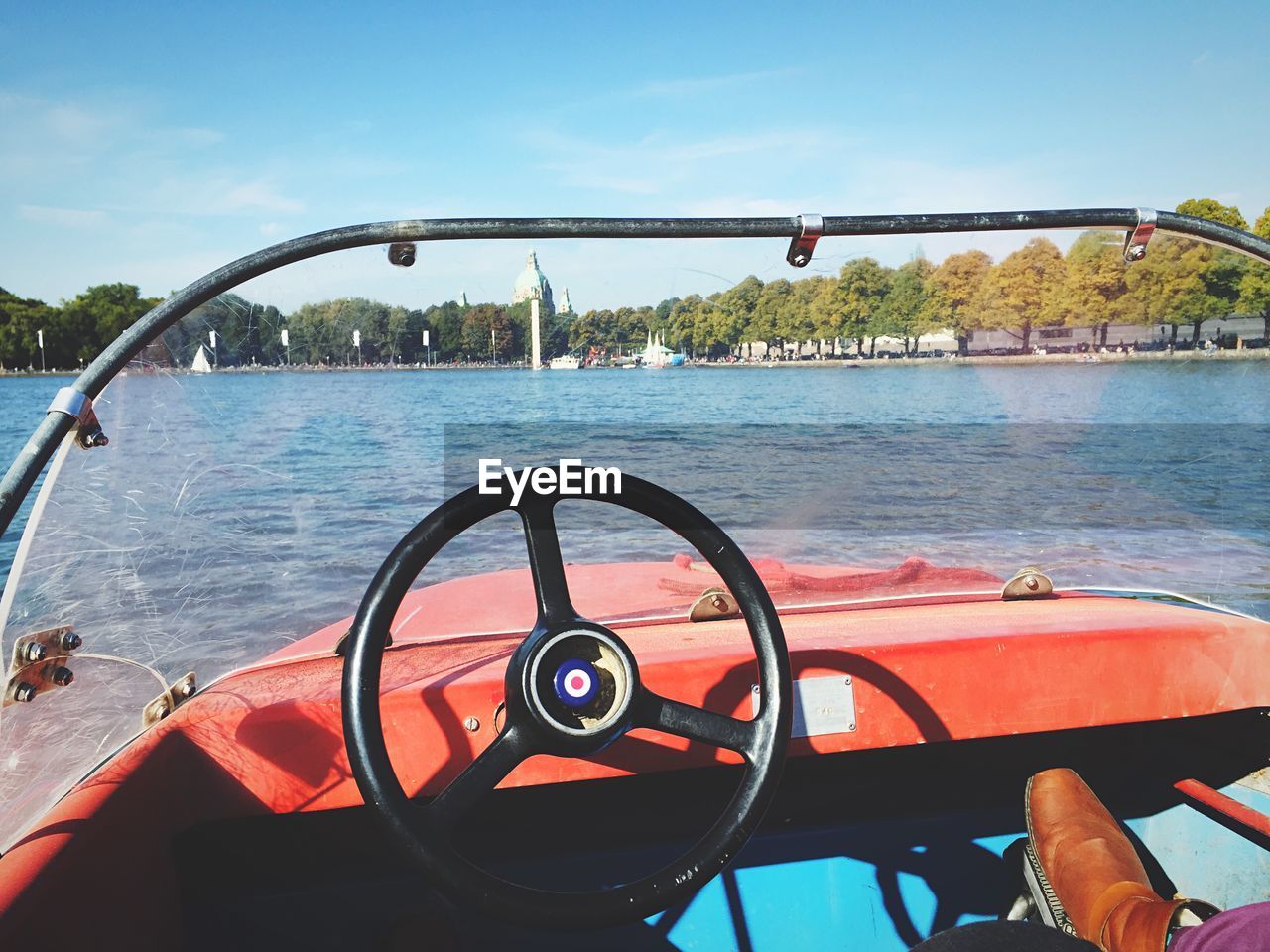 Motorboat in lake