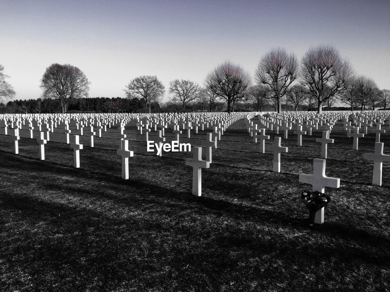 View of tombstones in cemetery