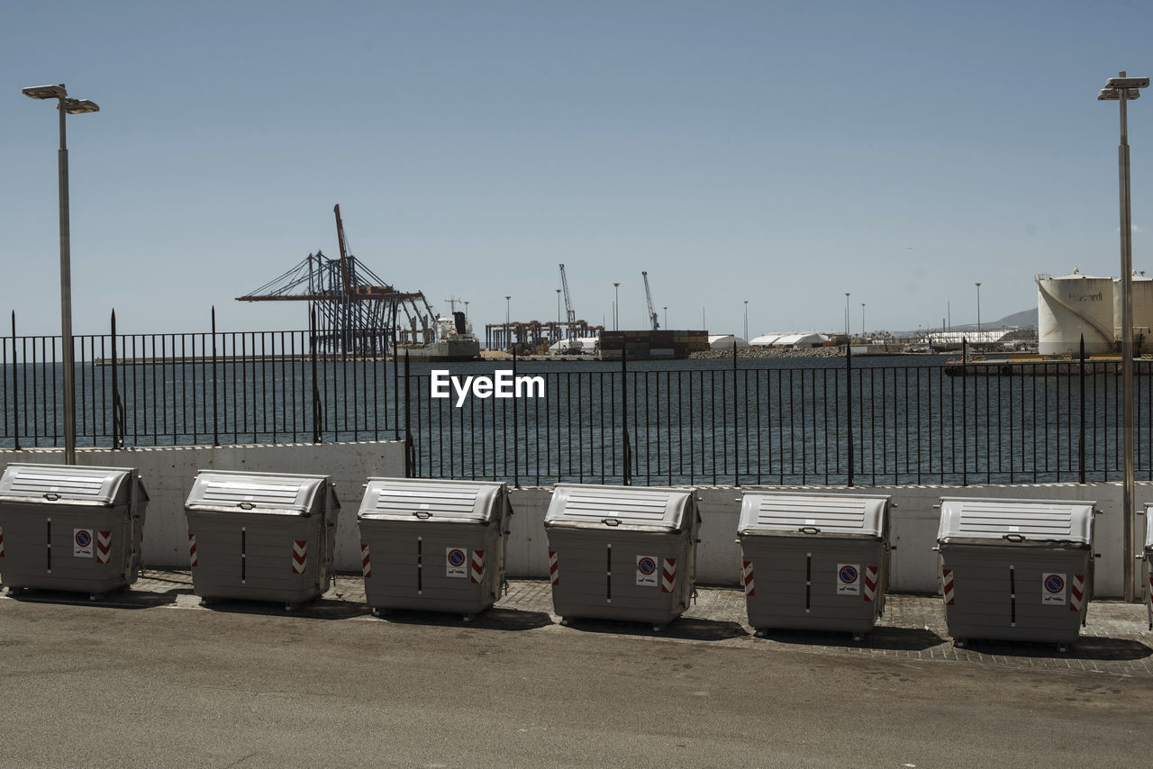 View of harbor against clear sky