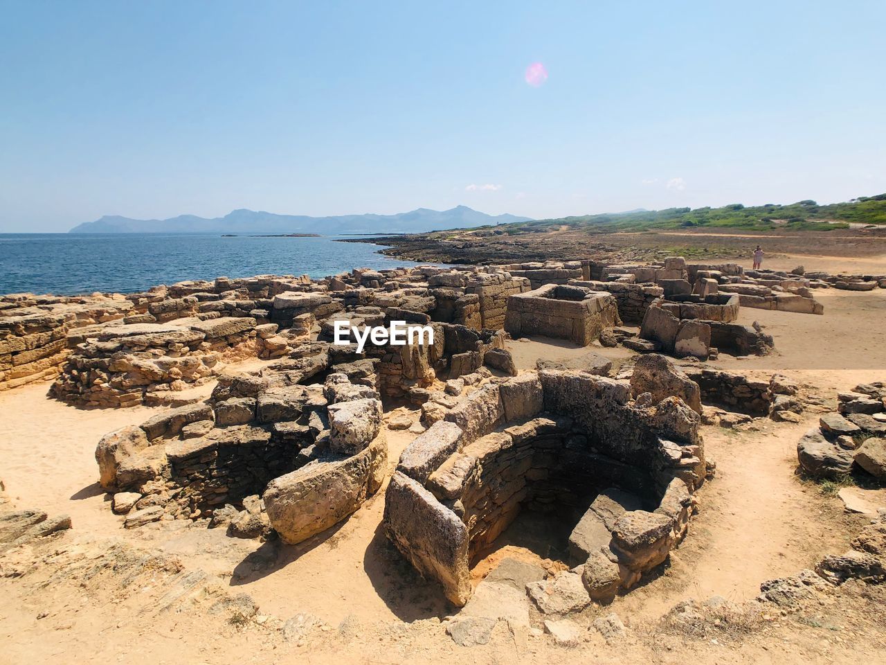 PANORAMIC VIEW OF ROCKS ON SHORE AGAINST SKY