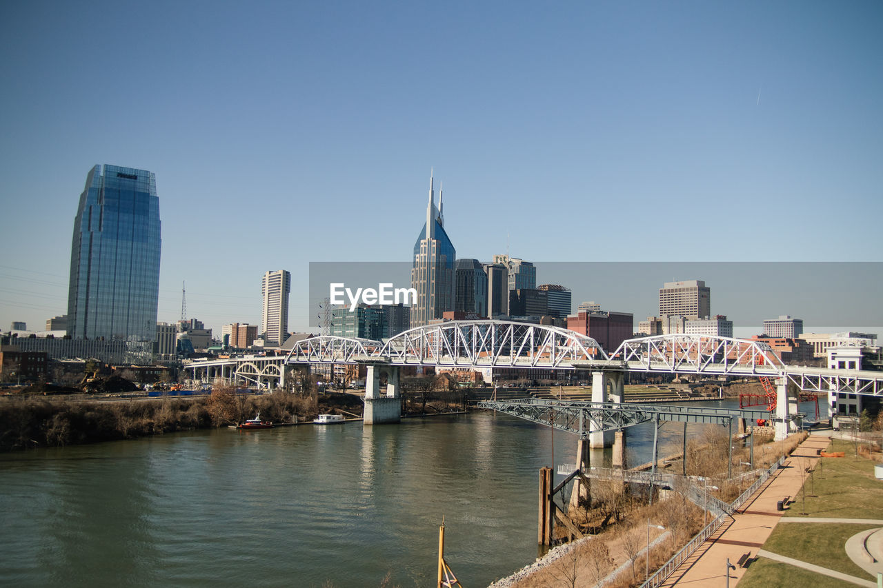 View of cityscape against clear sky