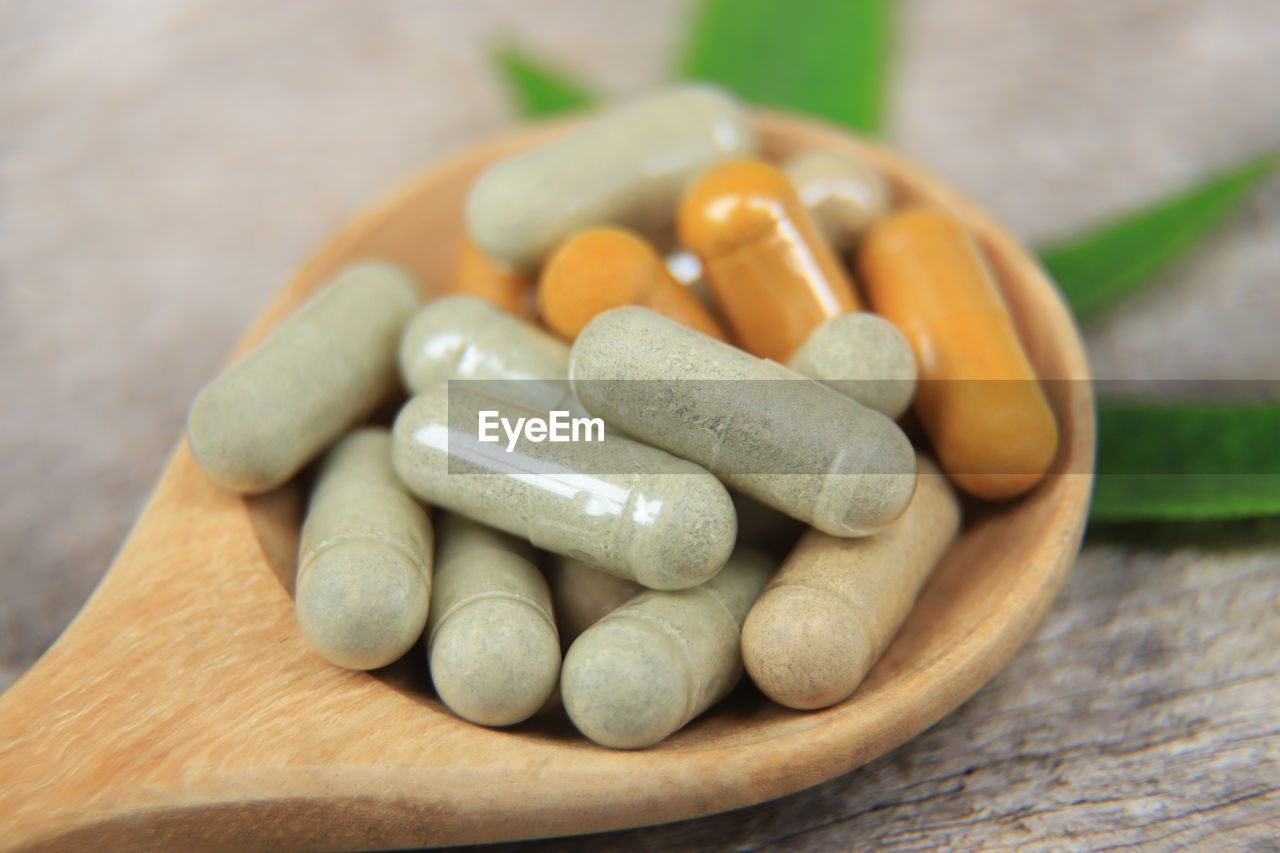 close-up of medicines on table