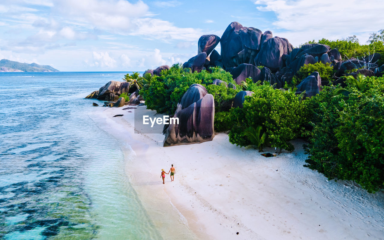 high angle view of people on beach