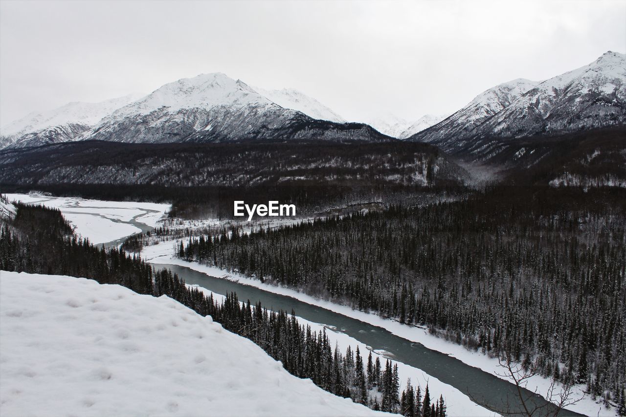 Scenic view of snowcapped mountains against sky