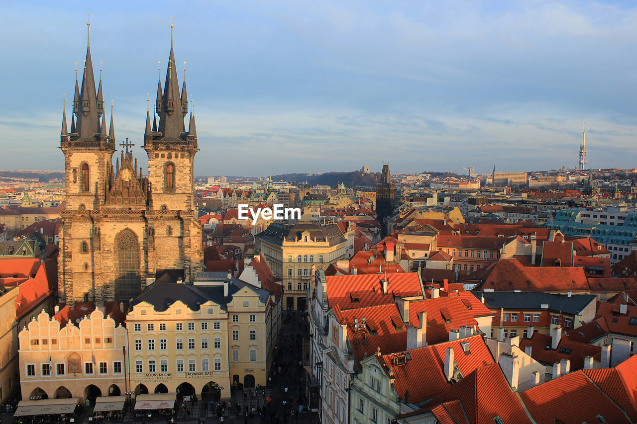 High angle view of  the center of prague