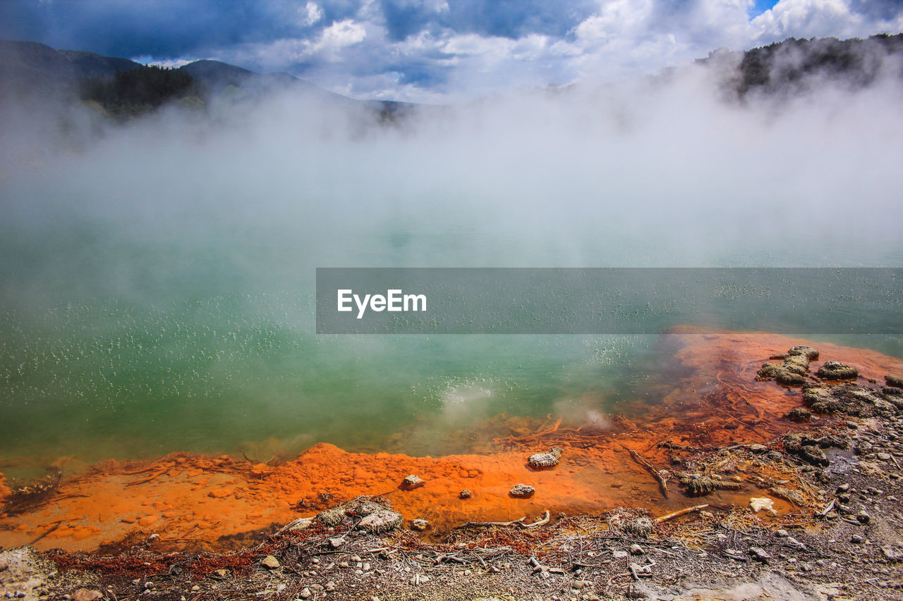 High angle view of volcanic lake