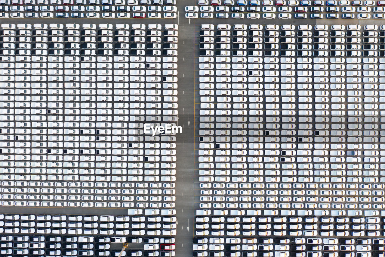 Aerial view of cars in parking lot