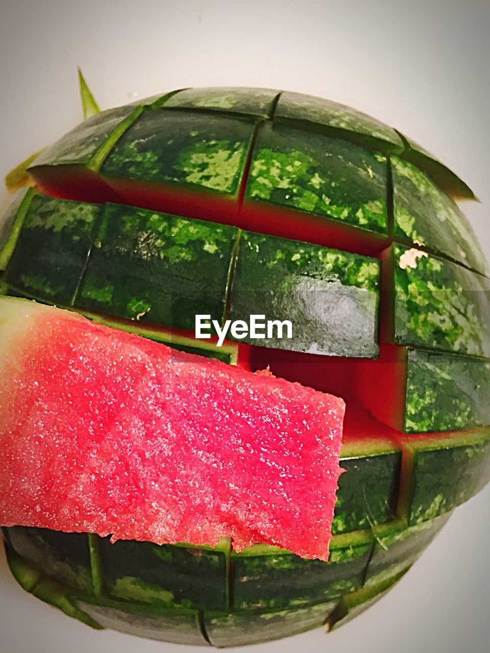 High angle view of sliced watermelon on table