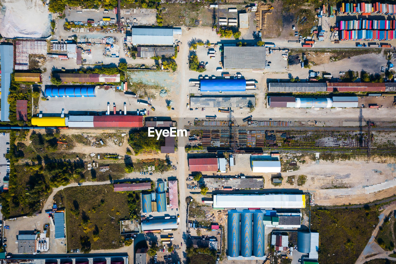 High angle view of buildings in city