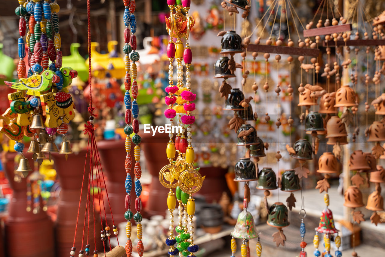 Close-up of decorations for sale in market