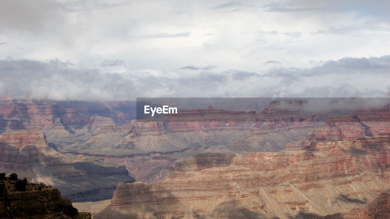 View of rock formations against cloudy sky