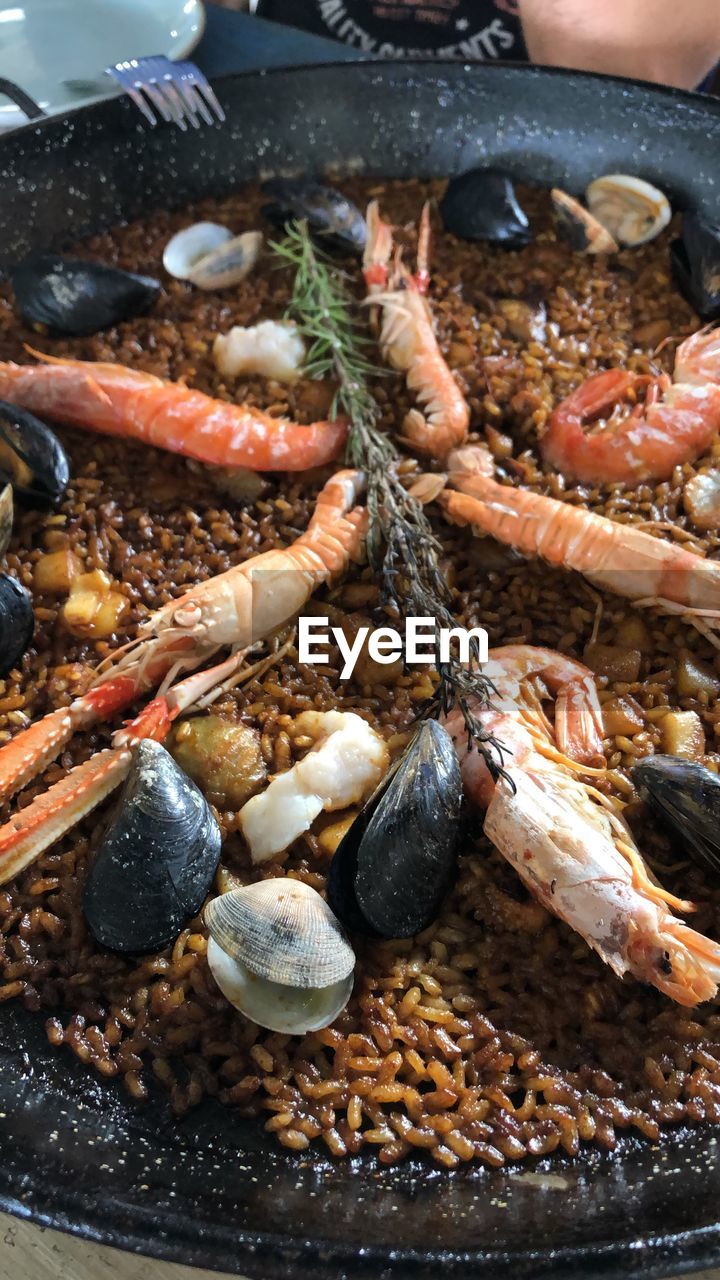 High angle view of seafood in plate